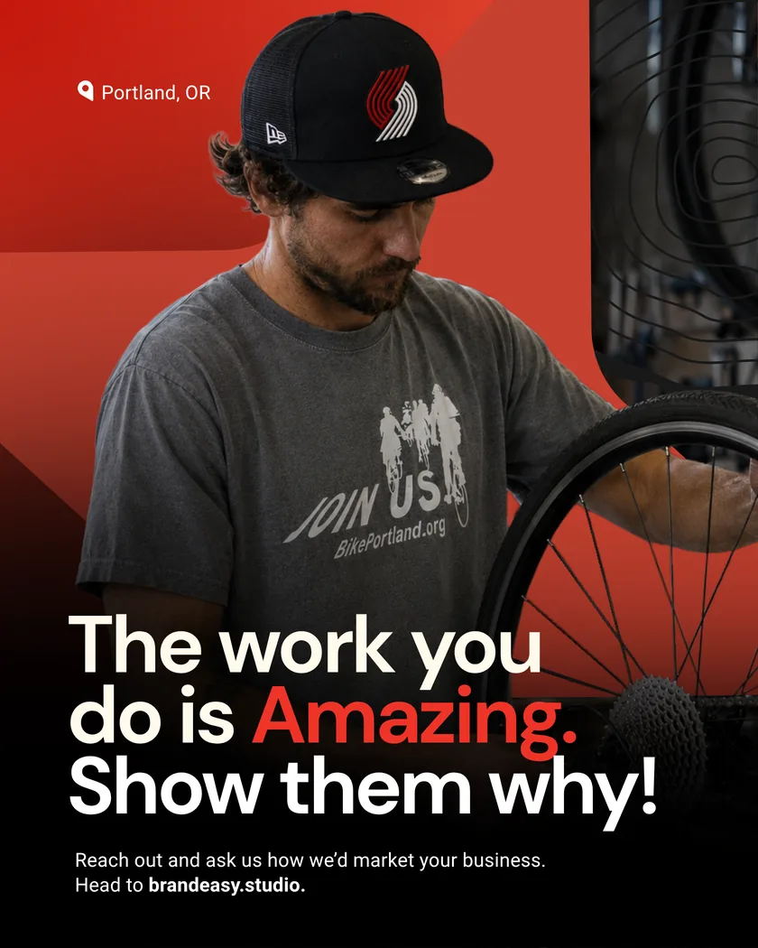 Bicycle shop employee at work in Portland, Oregon.